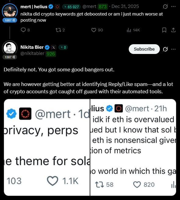 Nikita Bier tweet about crypto Twitter behavior and deboosting