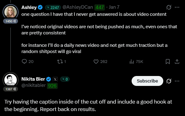 Nikita Bier tweet about content optimization and hooks