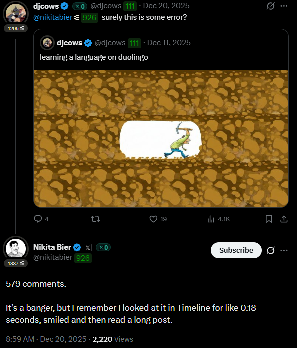 Nikita Bier tweet about dwell time vs comments