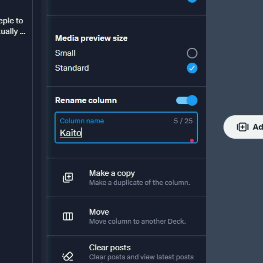Renaming column interface